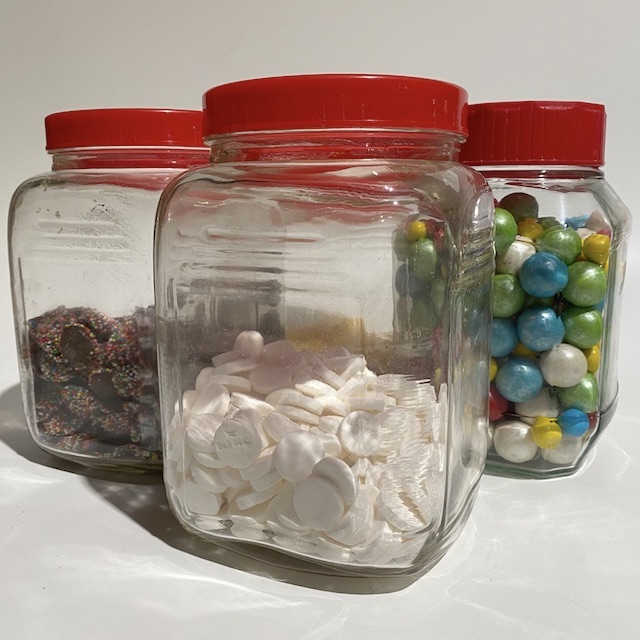 LOLLY JAR, Large Glass w Red Lid